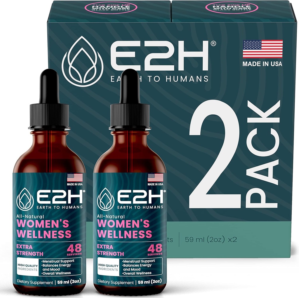 E2H All Natural Women's Wellness, Hormone Balance and PMS Relief with Black Cohosh, Dong Quai and Licorice Root for Hot Flash Relief (2 Bottles)