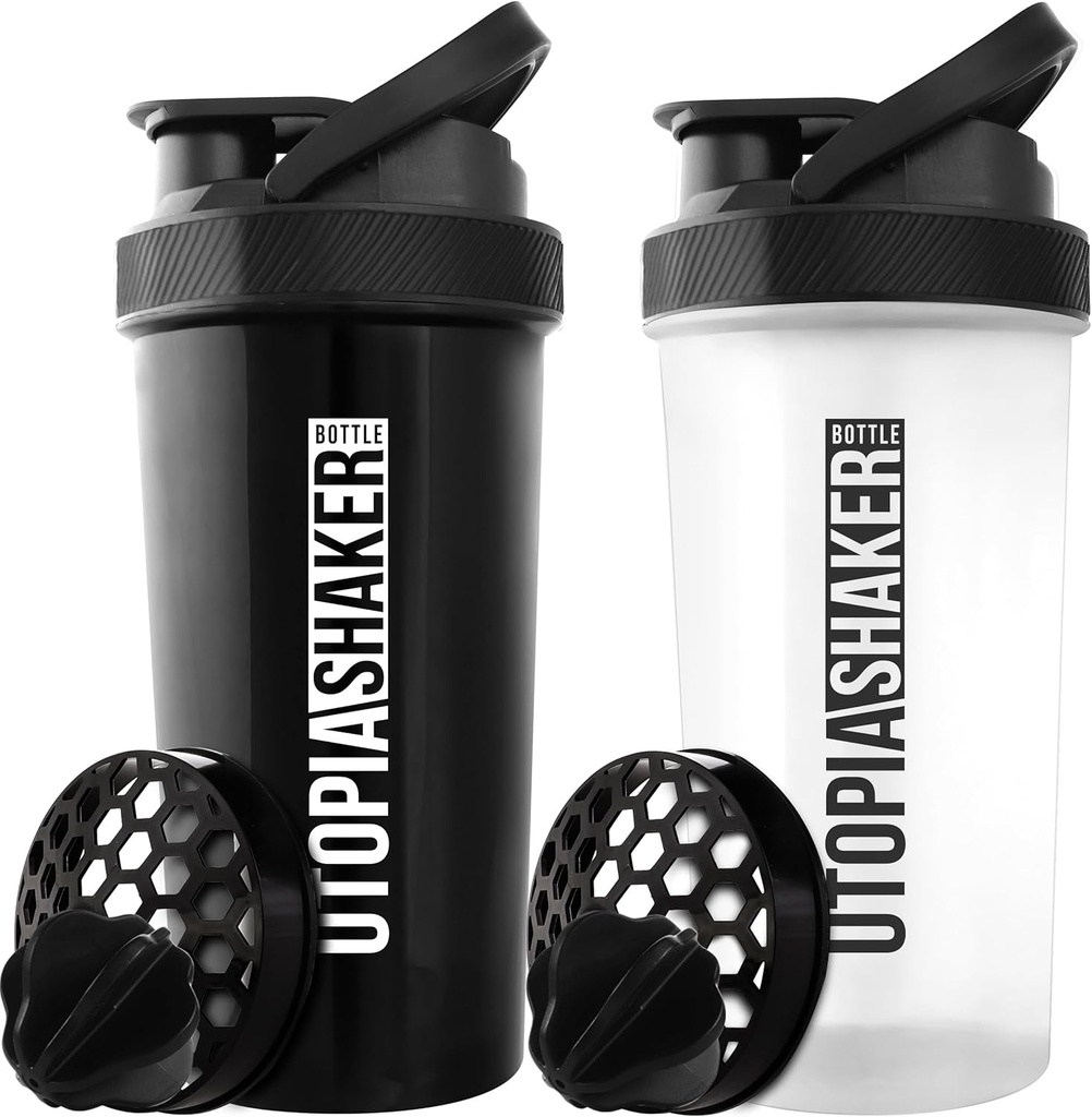 Utopia Home Protein Shaker Bottle - (Pack von 2) 28-Ounce Shaker Flaschen Für Protein Mixes - Fitness Sports Classic Protein Mixer Shaker Bottle (Black & Clear/Black)