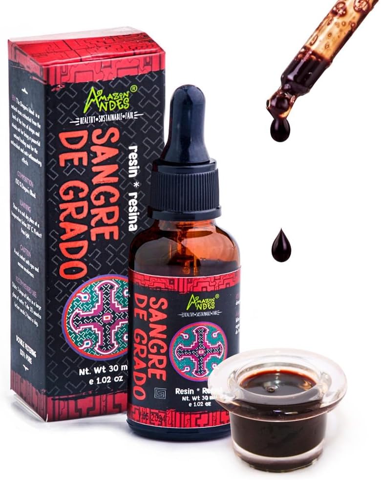 Andes Dragon's Blood (Sangre de Grado) - 100% Dragon's Blood - Gefertigt aus Croton Lechleri Trees - Non-GMO, Wild Crafted & Gluten-Free - Support Healing Activity - 1.02 Oz/30ml - Made in Peru