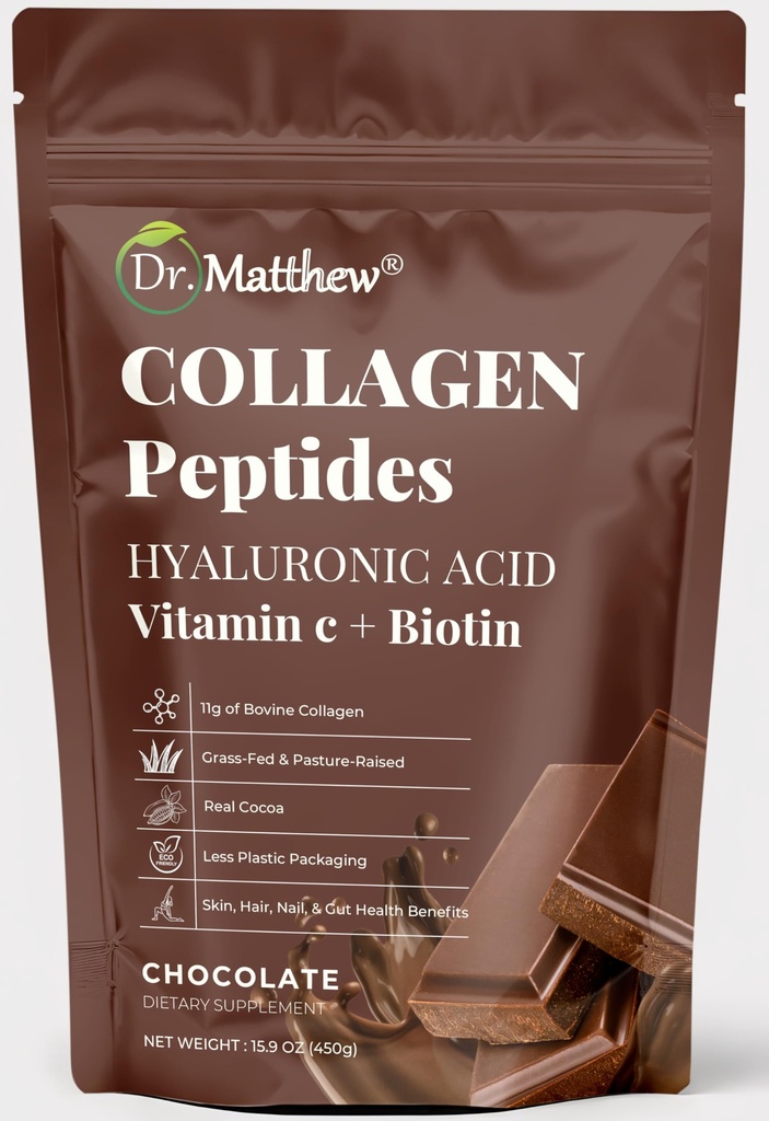Schokolade Collagen Pulver. Kollagen mit Hyaluronsäure und Vitamin C. Schokolade Collagen Peptide Pulver Schokolade. Kollagen mit Vitamin C & Biotin für Haar, Haut, Nägel, Gelenk. Keto, Typ 1 und 3.