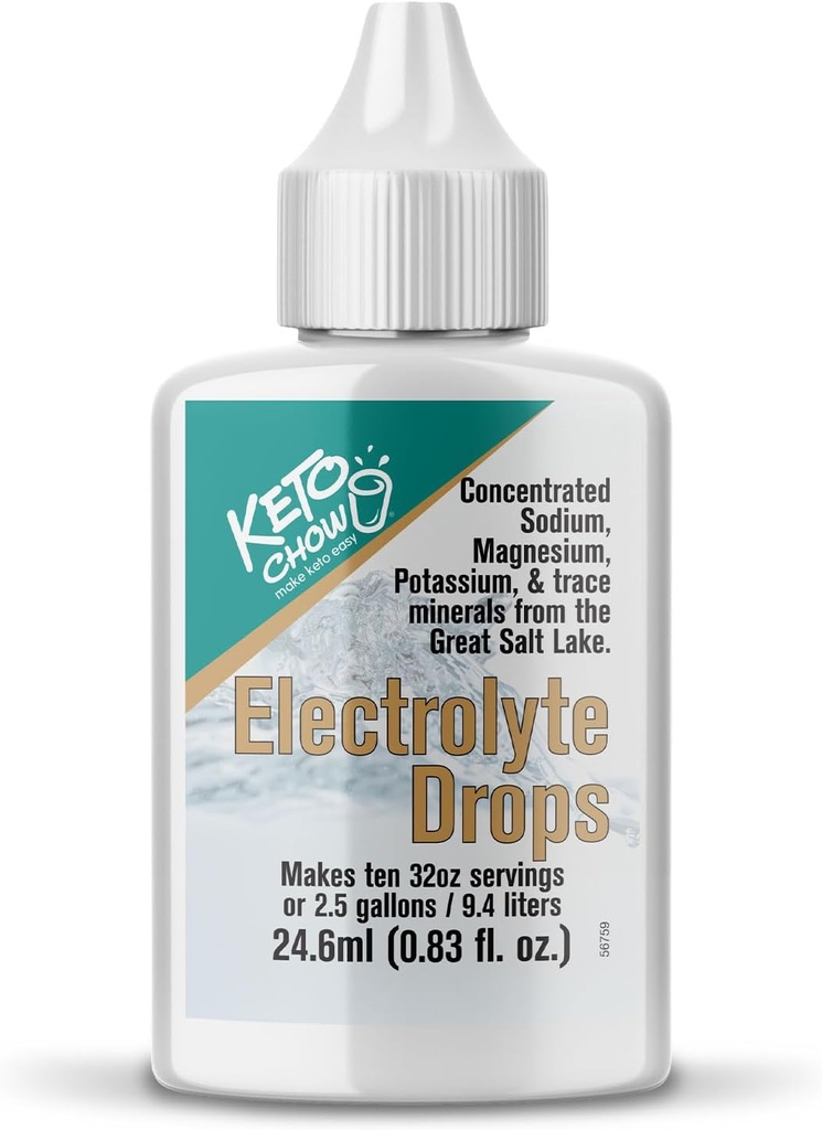 Keto Chow gouttes d'hydratation électrolyte - Keto Diets & Intermittent Fasting - Immune Support - Sans gluten et sans sucre - Sodium, Magnésium, Potassium & Trace Minerals - Non aromatisé - 0,83 fl oz