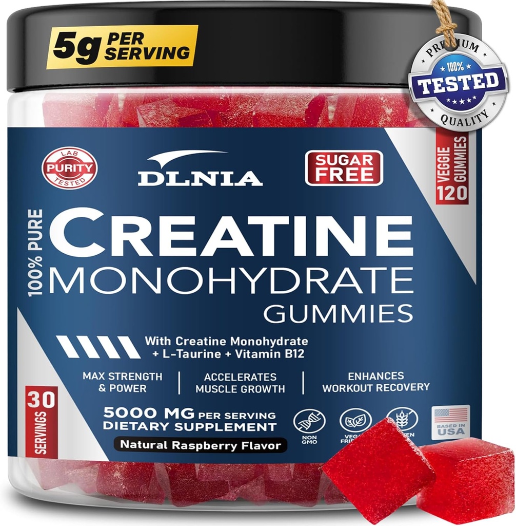 120 Kreatin Monohydratgummis für Männer & Frauen, Vegan-Friendly, Sugar-Free, & Tasty Chewables - Instantized Creatine Gummies for Enhanced Muscles Growth, Recovery, & Performance (Raspberry)