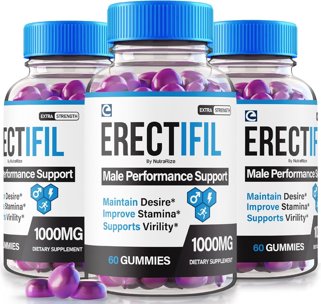 (3 Pack) Erectifil Gummies, Erectifil 1000 MG Gummies, All-Natural Formula Support für Herren, Premium Male Supplement für Gesamtgesundheit und Spitzenleistung, Erec tifil Gomitas Bewertungen (180 Gummi)
