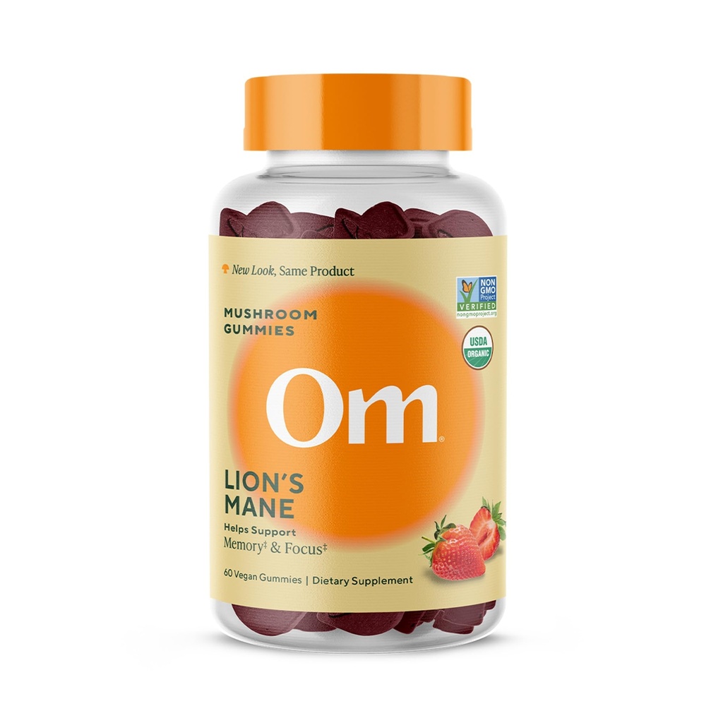 Om Lion's Mane Mushroom Gummis - Organic Mushroom Supplement und Nootropic - Gehirn Ergänzungen für Gedächtnis und Fokus, 60 Zähler (30 Servierungen)