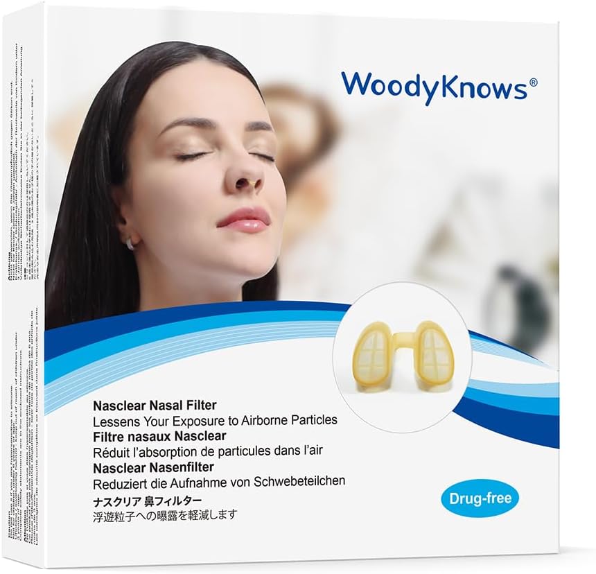 WoodyKnows Filtres nasaux Nasclear, modèle 2024, Allergies saisonnières et aides à la pollution industrielle, Transport public et protection des animaux de compagnie (Trial S/M/L/XL)