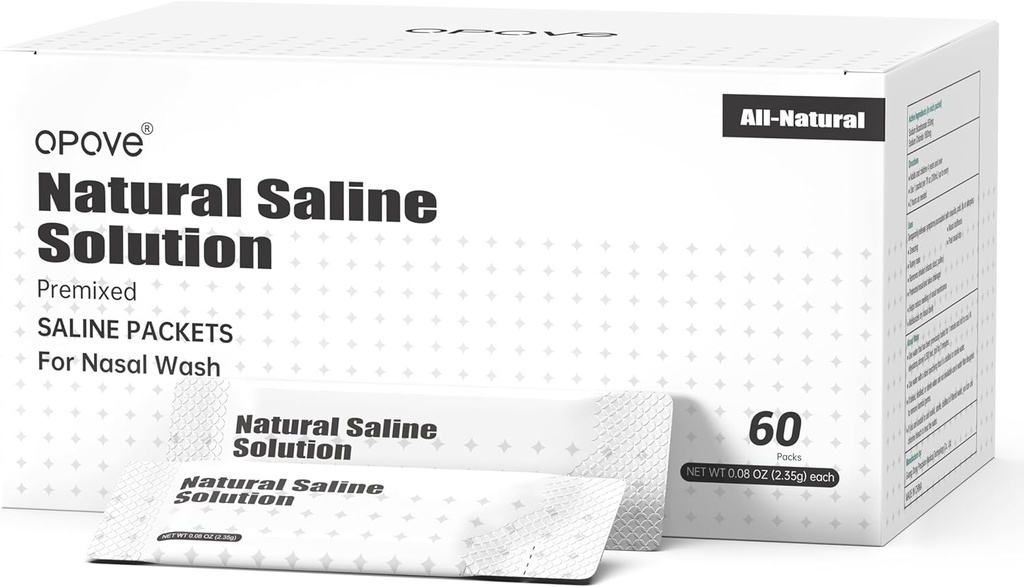opove packets de saline pré-mélange pour systèmes d'irrigation de lavage nasal, naturel et PH équilibré pour le soulagement du sinus, 60 paquets (Nez Nettoyant n'est pas inclus)