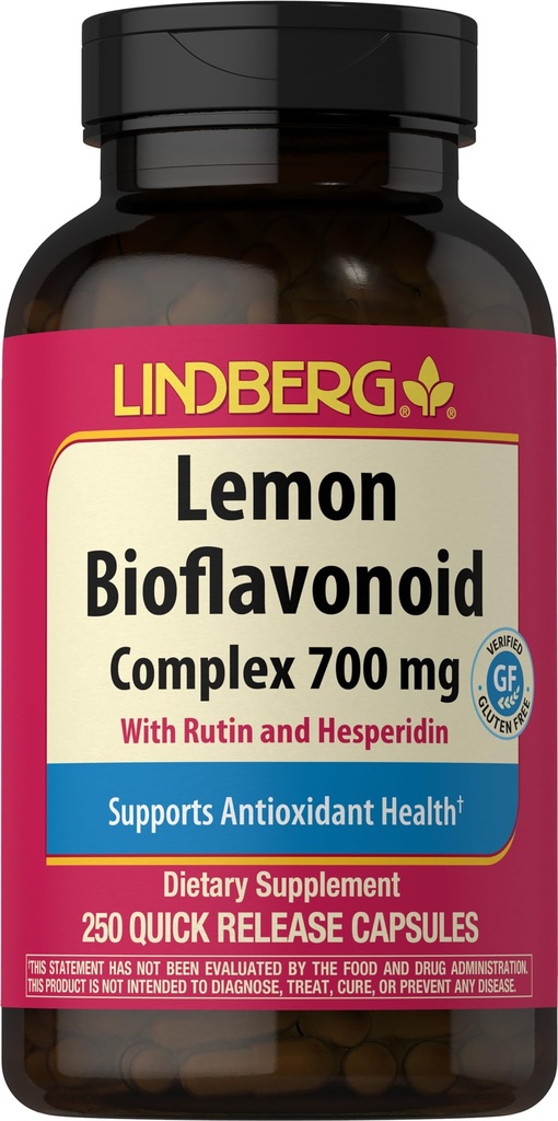 Lindberg Lemon Bioflavonoid Complex | 700mg | 250 Kapseln | Beilage mit Rutin und Hesperidin | Non-GMO, Glutenfrei