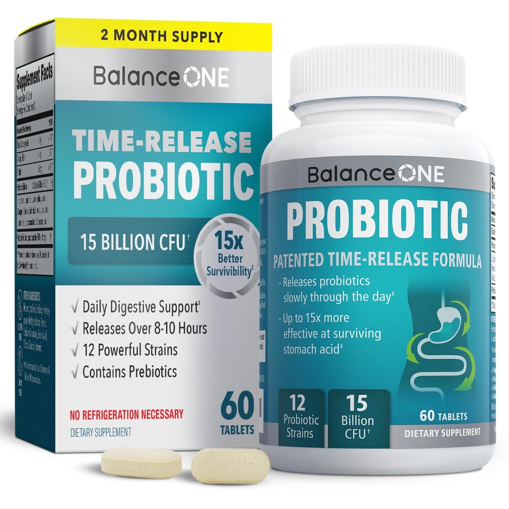 Balance ONE Probiotic for Women & Men – Time-Release Tabletten für 15x Überlebensfähigkeit – 12-Strain-Formel mit L. Plantarum & L. Acidophilus – Gut & Digestive Health Support – 60 Tabletten