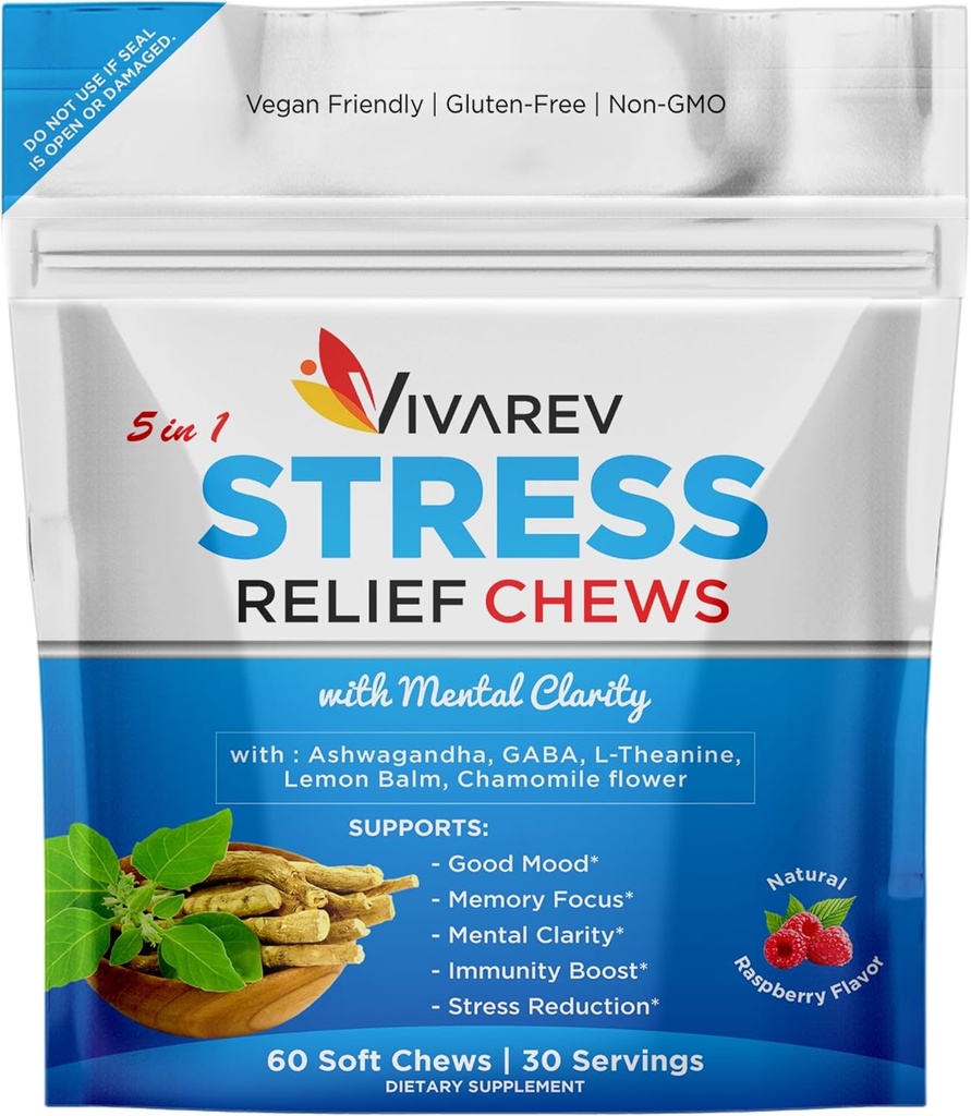 Stress Relief Ashwagandha Gummies - Formuliert mit Ashwagandha, GABA, L Theanine, Zitronenbalsam & Kamille Blume als Stress Relief und Fokus-Ergänzung - Natürliche Himbeere Geschmack, Packung von 60