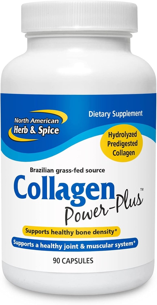 NORTH AMERICAN HERB & SPICE Collagen Power-Plus - 90 Kapseln - Collagen Supplement - Gelenk- & Muskelunterstützung, Gesundes Haar, Haut und Nägel - Bromelain, Papain, Vitamin C - Non-GMO - 30 Servierungen