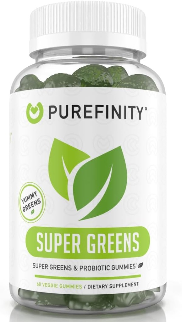 PUREFINITY Daily Super Greens Gummi mit Spirulina, Spinat, Broccoli, Beet Root, Acai und anderen Gemüsen, All-in-One Veggie Supplement – Non-GMO, Glutenfrei, Vegan, 60 Count