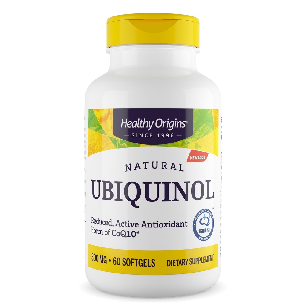 Origines saines Ubiquinol (forme active du CoQ10), 300 mg - Suppléments Ubiquinol Kaneka pour la santé cardiaque et le soutien antioxydant - Supplément sans gluten et sans OGM - 60 Softgels