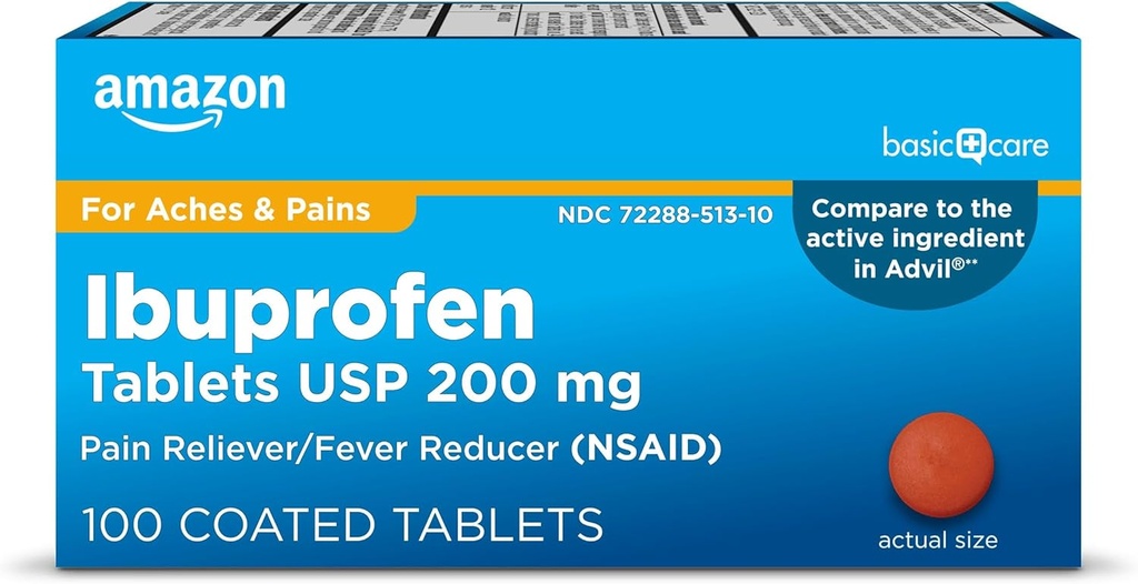 Amazon Basic Care Ibuprofen Tablets 200 mg, Schmerzlinderung/Fever Reducer, 100 Count (Verpackung kann variieren)