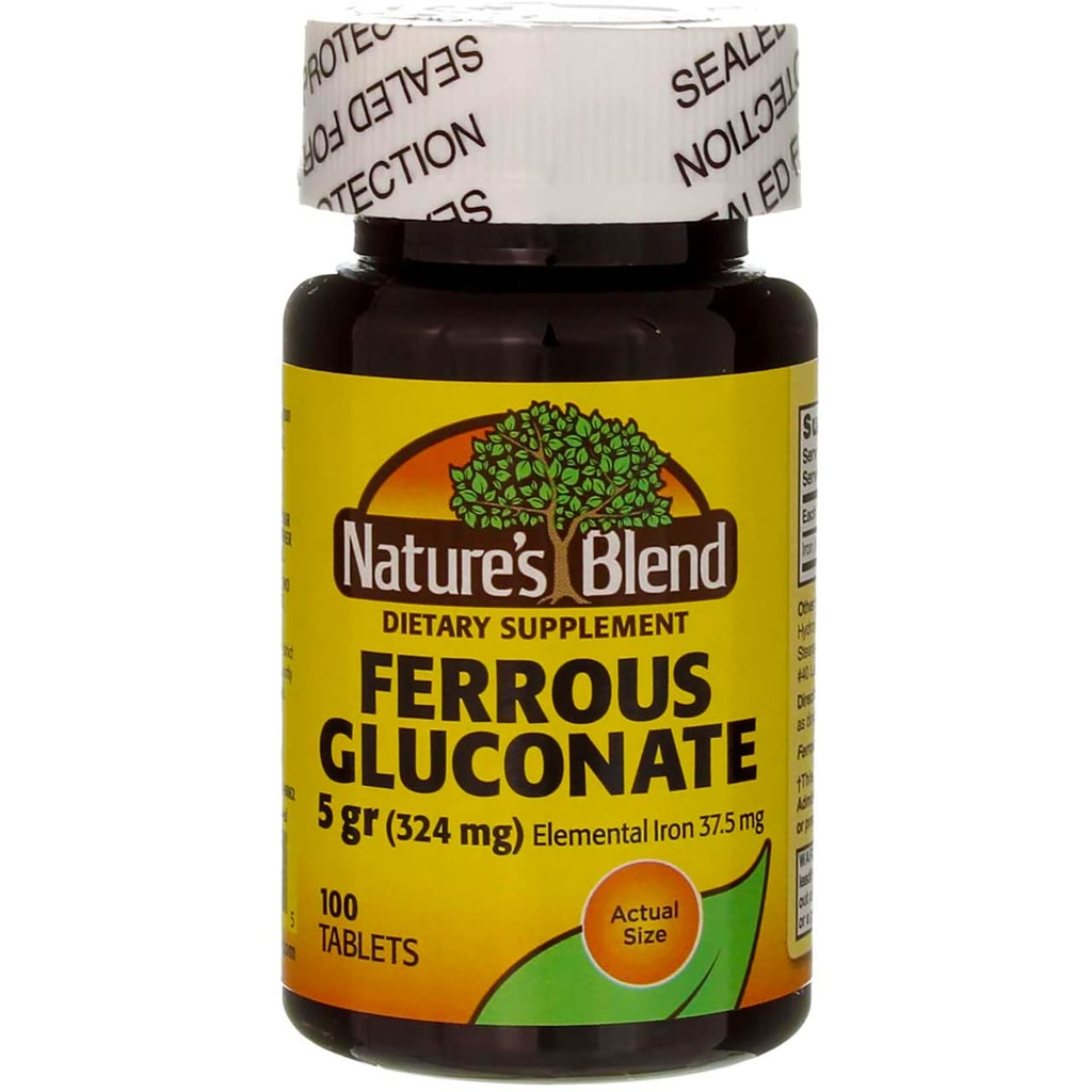 Comprimés de Gluconate Ferreux de Nature 325 mg 100 Compte par bouteille (5 bouteilles)