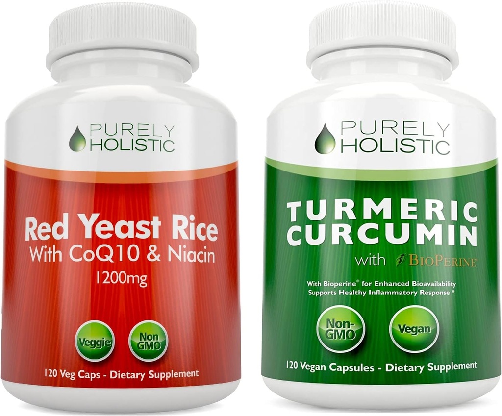 Red Yeast Rice 1200mg & Niacin + Organic Turmeric Curcumin 700mg & Bioperine Bereitstellung 95% Curcuminoids - 240 Vegetarische Kapseln