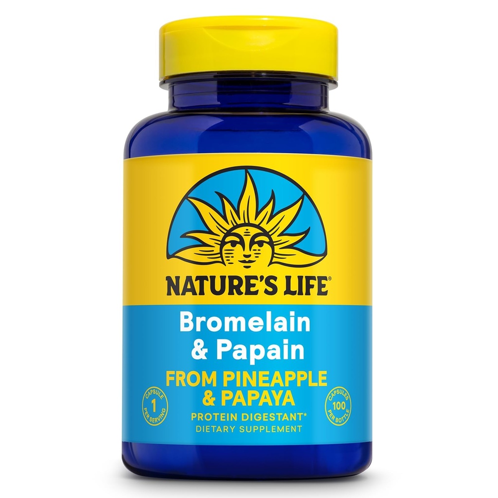 Nature's Life Bromelain & Papain | Proteolytic Enzymes for Digestive Support & Comfort | from Ananas & Papaya | 250mg Ea | 100 Vegetarische Kapseln