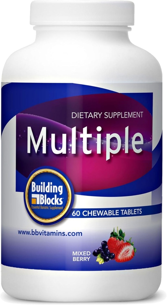Bâtir des blocs Vitamines multiples à croquer pour les patients bariatriques, Flaveur de baies mixtes, 60 Nombre