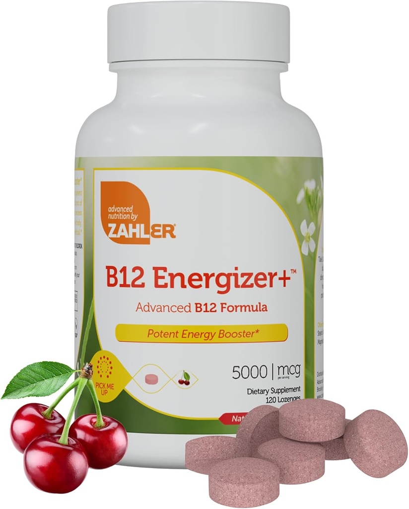 Zahler Energizer+ Vitamin B12-5000 mcg Vitamin B12 - Natürliche Kirsche Flavor Auflösende Lozenges - Kosher Gluten Free Non-GMO B12 Vitamine 5000 mcg, Energy Boost, Made in USA (120 Count)