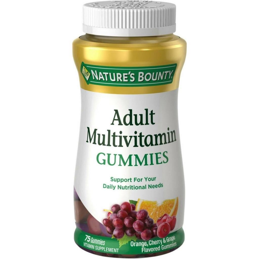 Gommies multivitamines adultes, supplément de vitamine, besoins nutritionnels quotidiens, orange, cerise et arômes de raisin, 75 gommies