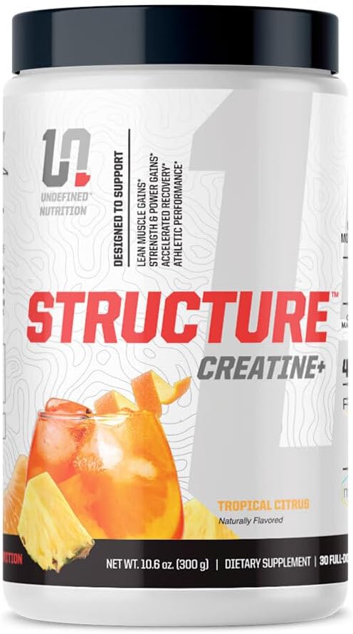 Undefinierte Ernährungsstruktur Creatine+ von Brian Shaw (30 Servierungen) –Micronized Creatine Monohydrat + Magnesium Creatine Chelate & HMB und PEAK ATP-Strength, Power, Recovery (10.6oz, Tropical Citrus)