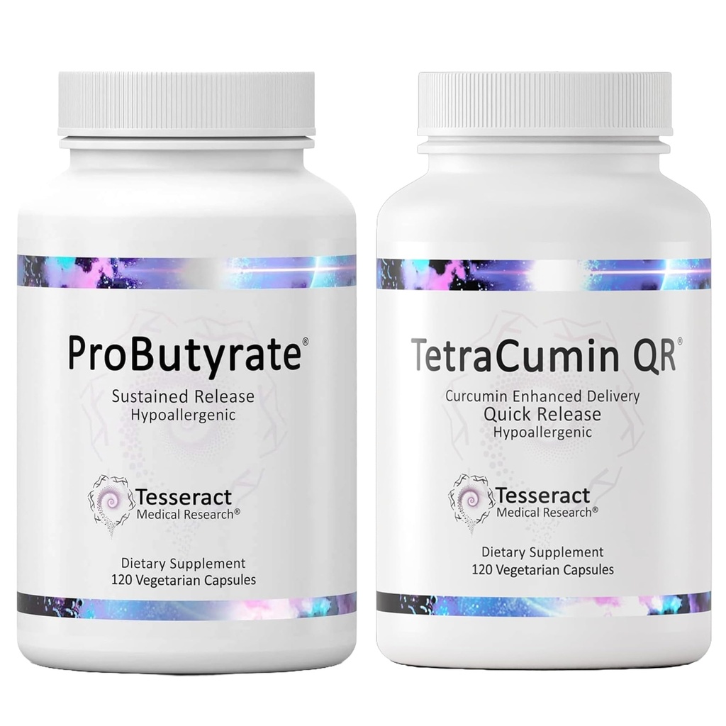Tesseract Medical Research Optimal Gut & Tissue Bundle, Butyric Acid Complex Gastrointestinal und Curcumin Metabolite Joint Relief Supplement