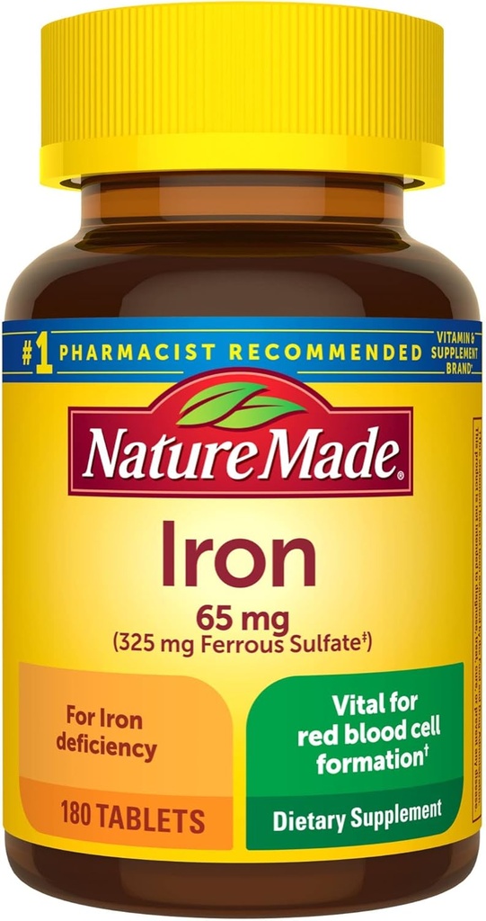 Nature Made Iron 65 mg (325 mg Ferrous Sulfat) Nahrungsergänzung für Red Blood Cell Support 180 Tabletten (Pack von 1)?