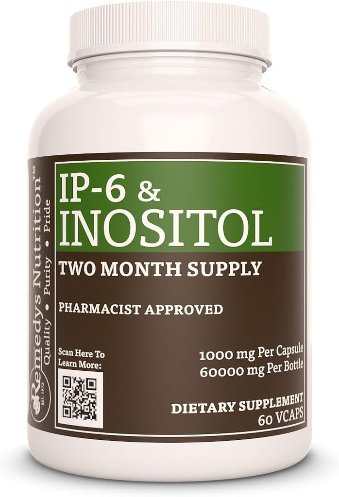 Remedys Ernährung IP6 (Hexaphosphat) mit Inositol, Calcium & Magnesium | 1.000 mg Nahrungsergänzungsmittel | Zwei Monate Versorgung