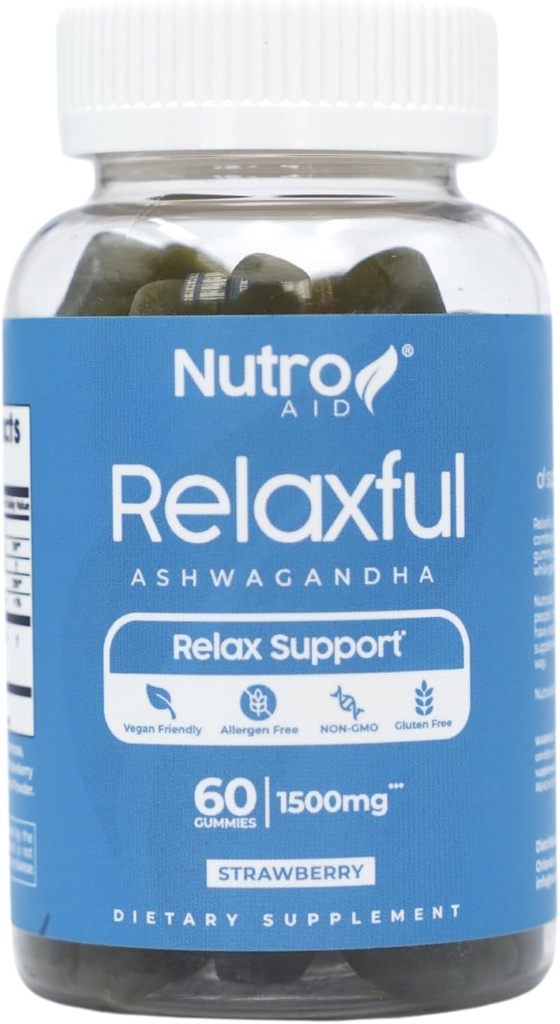 Gummies Ashwagandha - Gummies calmes et relaxantes - Vitamines gommées au goût de fraise tropicale - Suppléments Ashwagandha Extrait de racine Herbal - Gummies multivitamines pour dormir - 60 Gummies