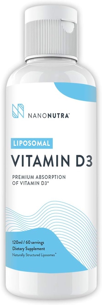 Liposomale Vitamin D3 Ergänzung mit Vitamin K2 von NanoNutra - GMO/Soy Free | GMP Zertifiziert (120ml/ 60 Portionen)