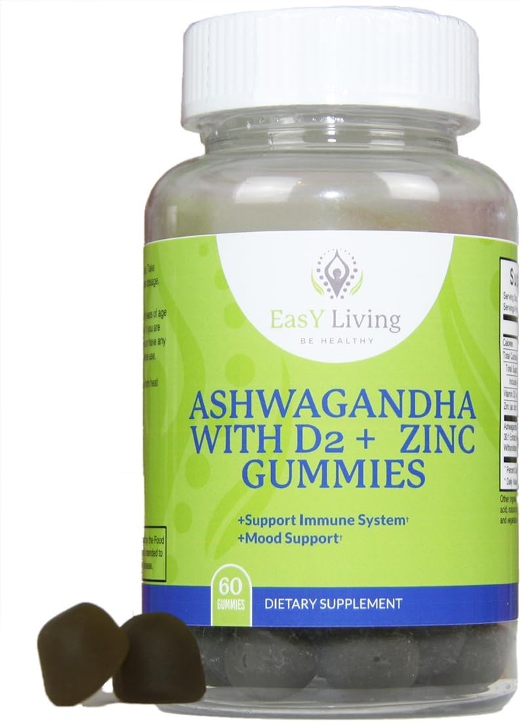 Ashwagandha 1500mg VitamineD2 200mcg Zinc 4mg Gummies pS pour le stress et le système immunitaire Support de Vegan Non-OGM Gluten sans gélatine