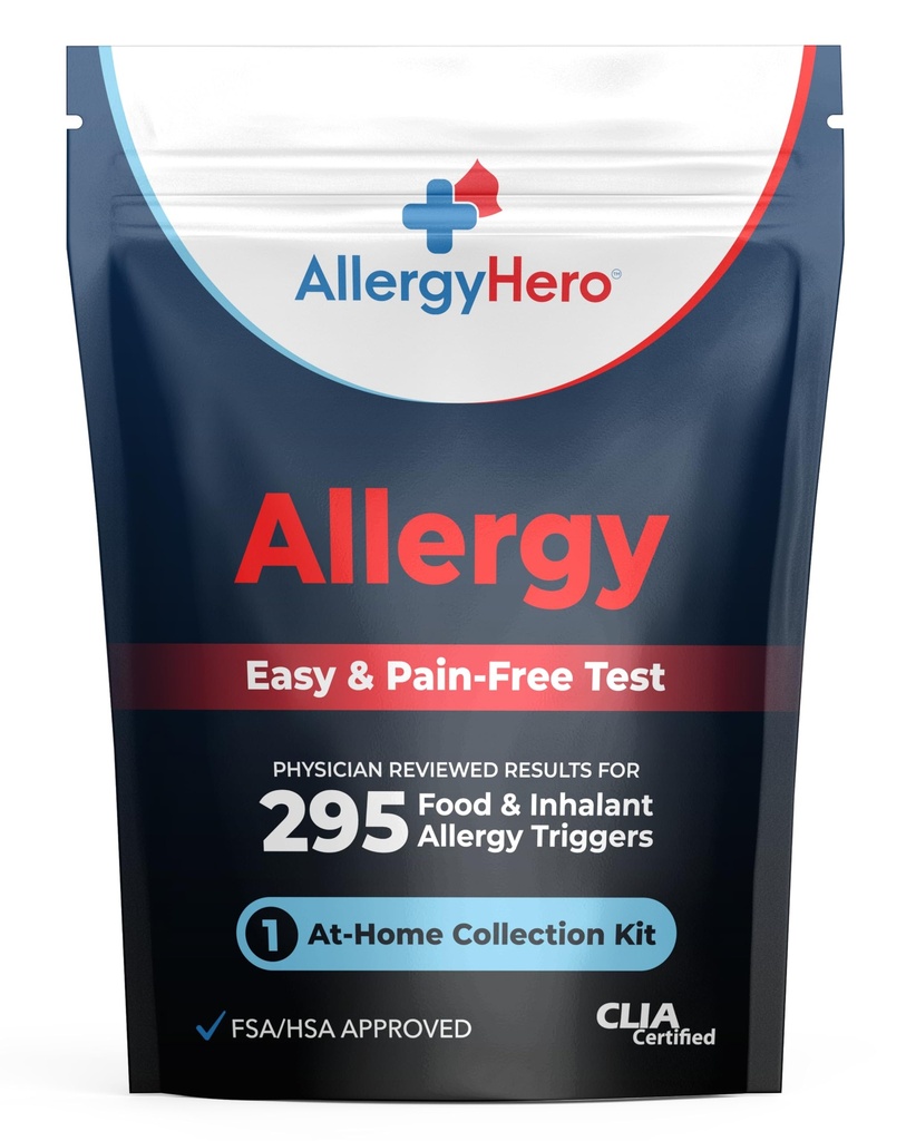 AllergyHero Comprehensive Food and Environmental Allergy Test Kit mit 295 Triggern für Erwachsene & Kinder – Easy and Pain-Free at-Home Use Allergy Test Kit mit genauen Ergebnissen