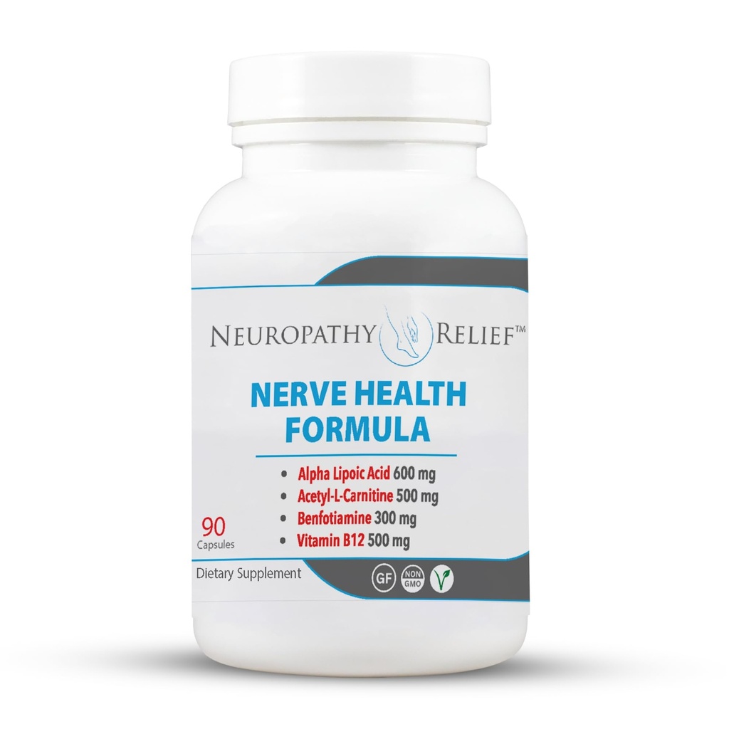 Neuropathy ReliefTM Nerve Health Formula - Advanced Support mit Alpha Lipoic Acid, Acetyl-L-Carnitin, Benfotiamin und Vitamin B12-90 Kapseln