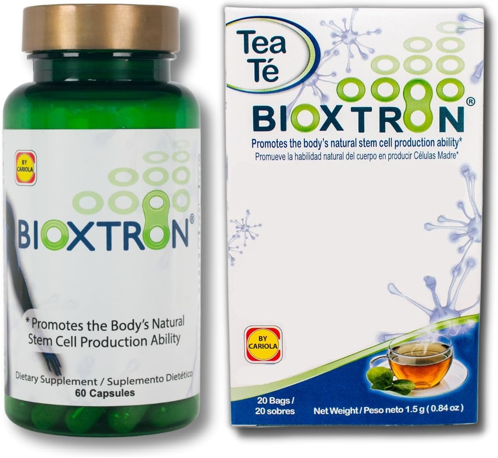 Bioxtron Natural AFA Stem Cell Supplement - Joint Support & Muscle Pain - Immune System Support - Support Energy Levels - Natural Blue Green Algae Spirulina - 60 Caps + Tea Bags