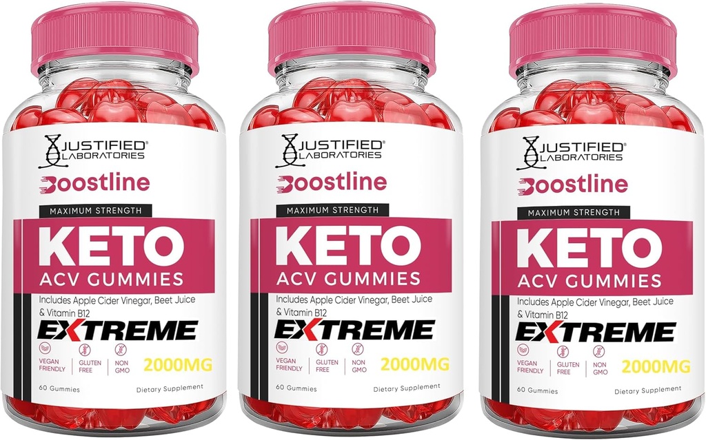 Justified Laboratories (3 Pack Boostline Keto ACV Gummis Extreme 2000MG Boost Line Keto Gummies Apfelessig geformt mit Granatapfelsaft Pulver B12 Vegan Non GMO 180 Gummys