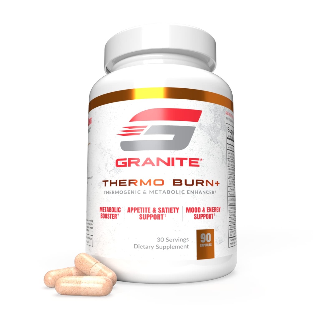 Granite Thermo Burn, nouvelle formule avancée pour le support thermogénique, métabolique, d'humeur et d'appétit avec Alpha GPC, Theobromine et 5-HTP, 90 capsules