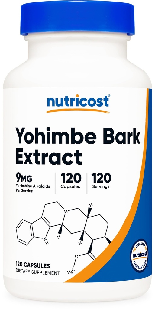 Nutricost Yohimbe Bark Extract 450mg (9mg Yohimbine Alkaloids), 120 Kapseln - Extrastärke, Glutenfrei, Non-GMO