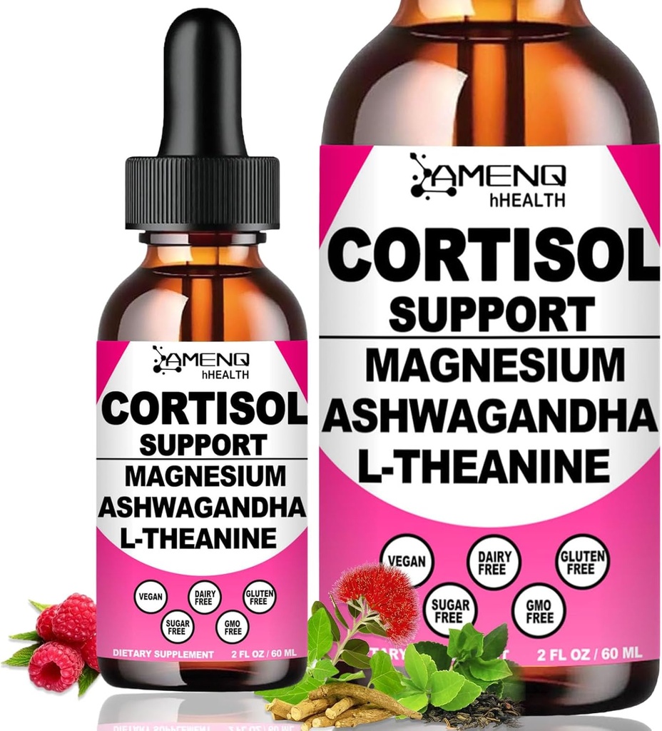 2 Pack Cortisol Ergänzungen für Frauen, 17-in-1 Cortisol Calm Detox Reducer Manager w. Magnesium Ashwagandha Theanin, Cortisol Flüssigkeitstropfen für Entspannung, Recess Mood & Hormon Harmony, Cortisol Getränke Mix