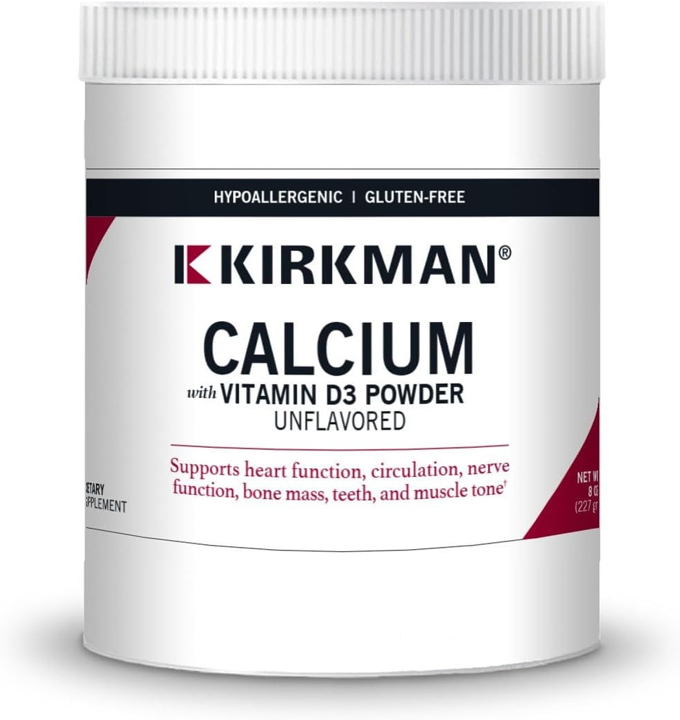 Kirkman - Calcium avec poudre de vitamine D3 - 8 oz - Minéraux essentiels - Aide à maintenir des os forts - Sans aromatiser