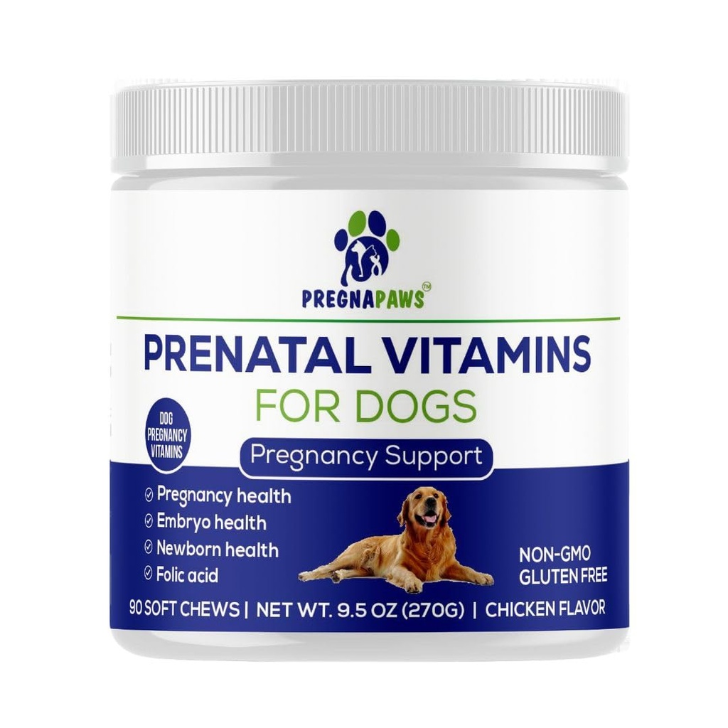 Vitamines prénatales de chien - Soutienne une grossesse en santé, le développement de chiots et l'allaitement - Riche en acide folique, fer et calcium - Supplément prénatal avancé pour chiens enceintes et allaitants - 90 Chews doux