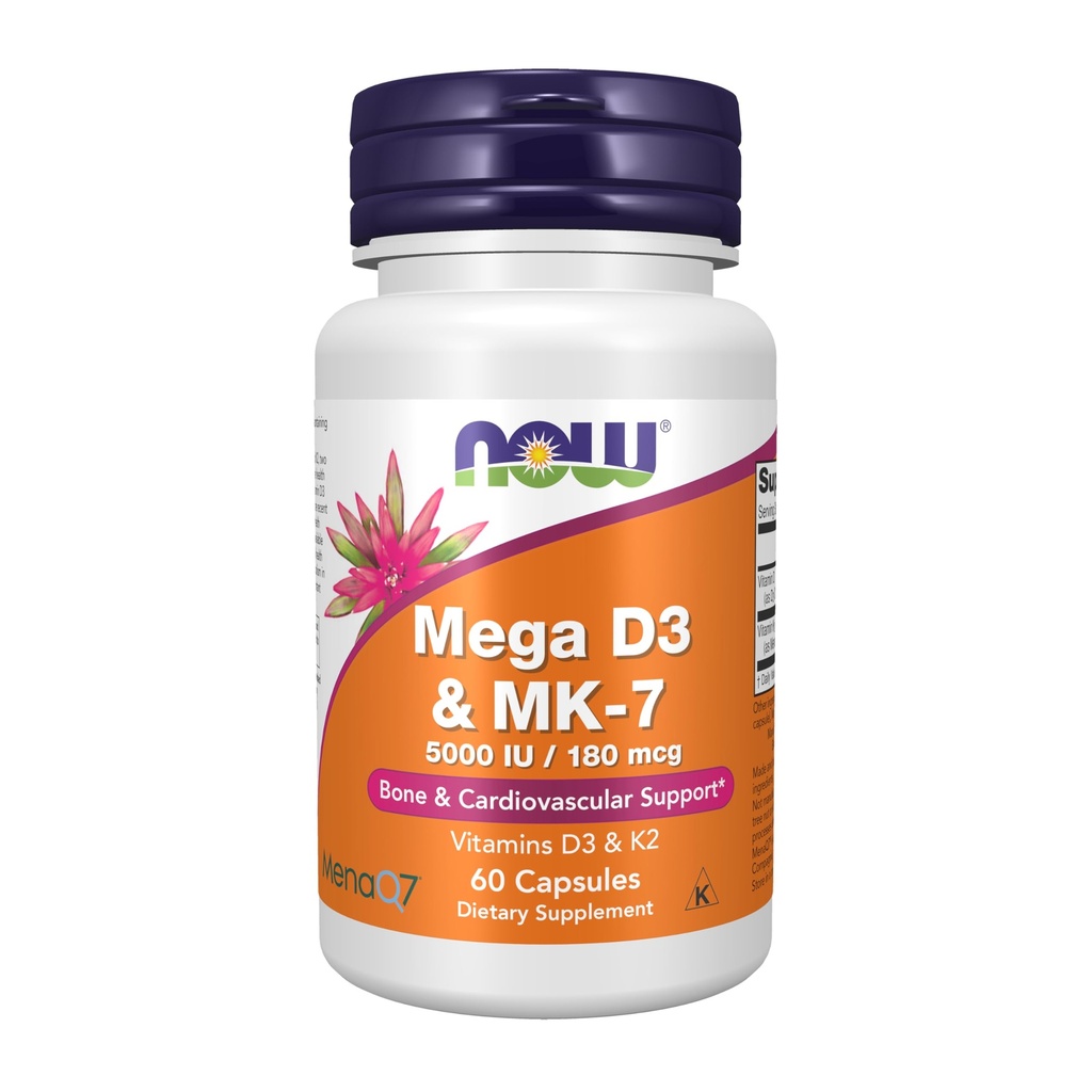 JETZT Nahrungsergänzungsmittel, Mega D-3 & MK-7 mit Vitaminen D-3 & K-2, 5.000 IU/180 mcg, Knochen & Herz-Kreislauf-Unterstützung*, 60 Veg Kapseln