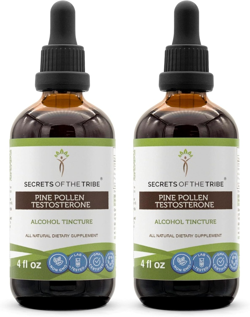 Secrets de la Tribe Pine Pollen Extrait d'alcool de teinture de testostérone, Pine artisanal Pollen (Scots Pine, Pinus sylvestris) Pollen séché (2x4 FL OZ)