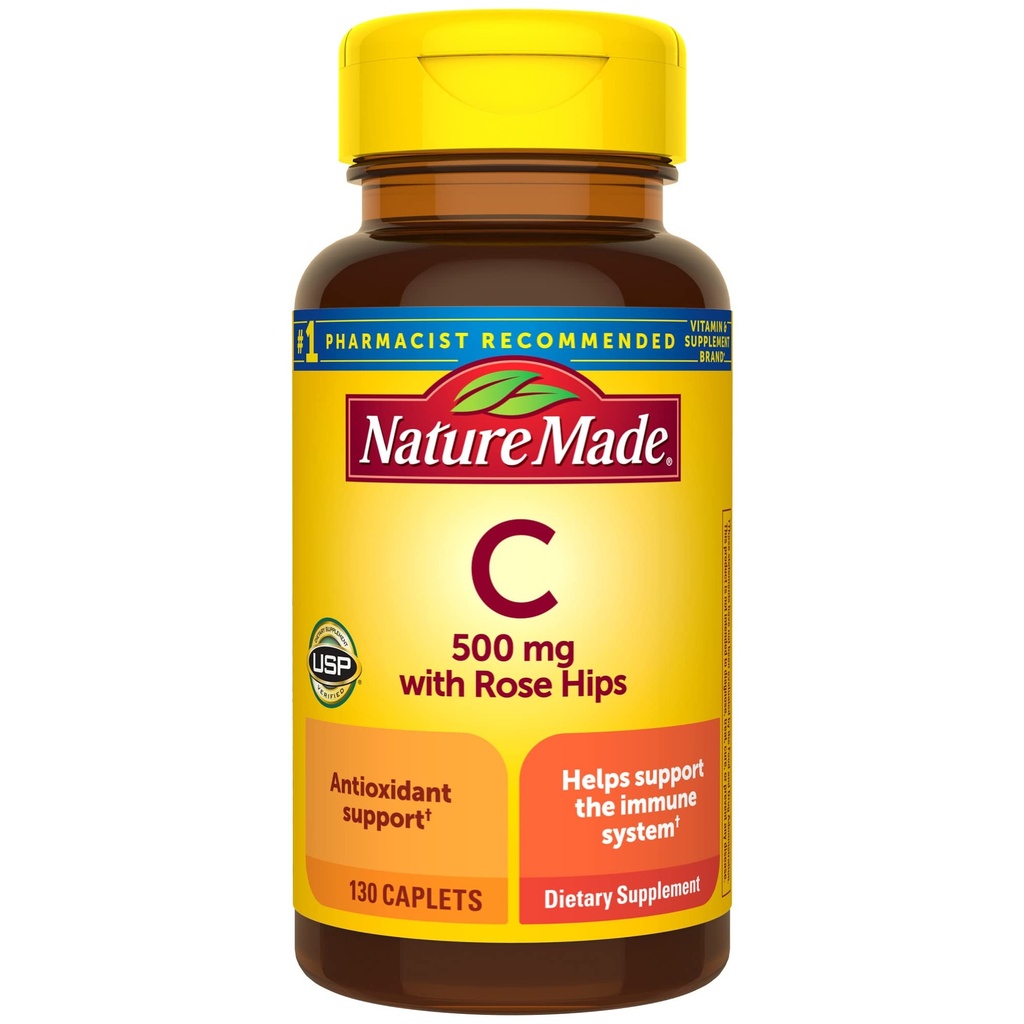 Natur Made Vitamin C 500 mg mit Rosenhund, Nahrungsergänzung für Immununterstützung, 130 Kapseln, 130 Tage Versorgung