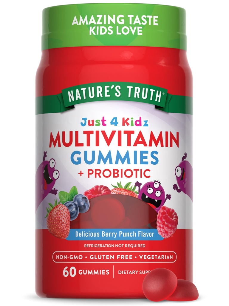 Nature's Truth Kids Multivitamin Gummis mit Probiotics | 60 Count | Berry Punch Flavor | Vegetarisch, Non-GMO und glutenfreie Ergänzung