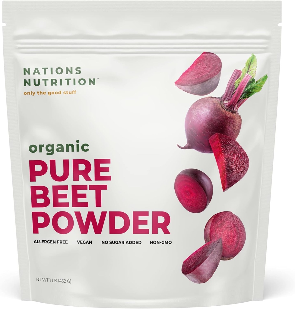 Pure Beet Root Powder Organic - Nitric Oxid Zirkulation Superfood, unterstützt Blutfluss und Herzgesundheit - Erhöhung Stamina & Natural Energy, 30+ Servietten (1 LB Tasche)