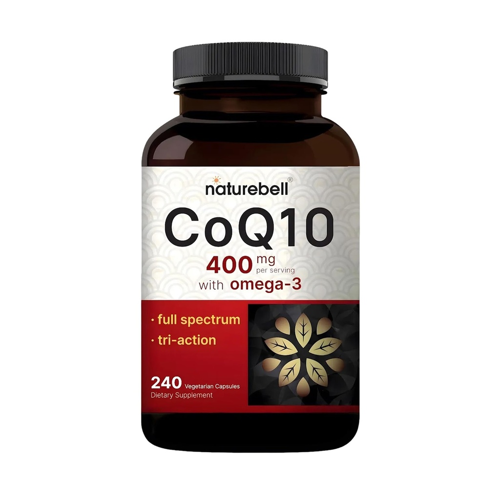 NatureBell CoQ10 400mg avec des capsules Omega-3-240 - Supplément antioxydant pour le soutien de la santé cardiaque et énergétique - soutient l'énergie cellulaire* - Coenzyme de force supplémentaire Q10