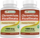 Meilleurs produits naturels Picolinate de chrome 1000 mcg 120 comprimés (paquet de 2)