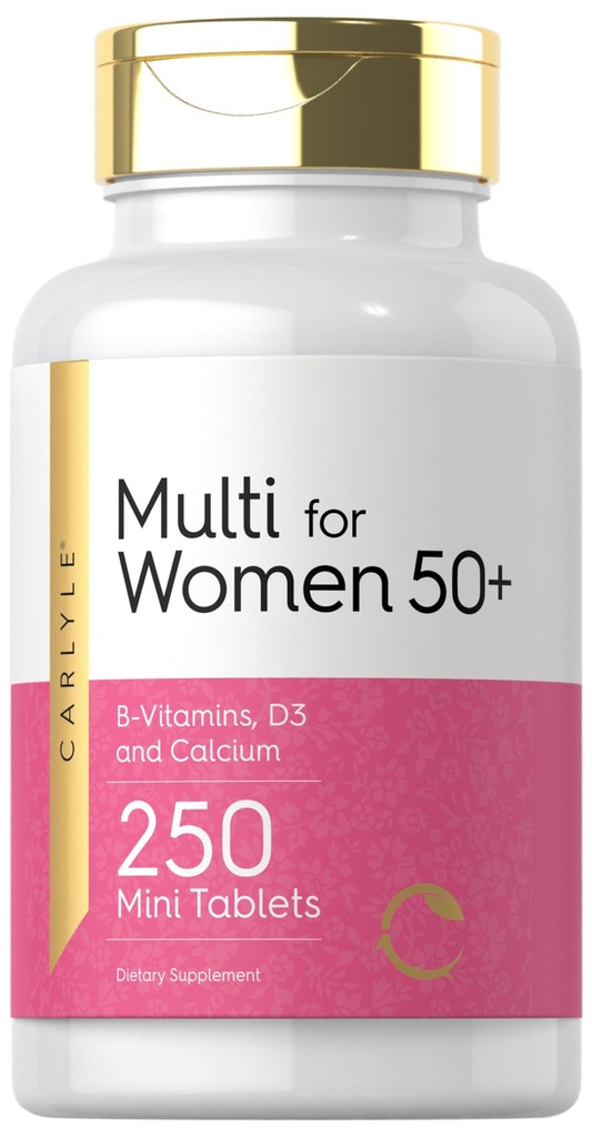 Carlyle Multivitamin für Frauen 50 Plus | 250 Mini Tablets | Iron Free Supplement | Vitamine A, B12, C, D3, Folate (als Folsäure) und Calcium | Non-GMO, Glutenfrei