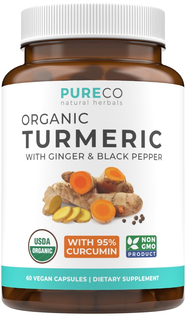 Bio Kurkuma Ginger Schwarz Pfeffer Ergänzung - Hohe Potenz Bio Kurkuma Kapseln mit Ginger & Schwarz Pfeffer für verbesserte Vorteile und Absorption - Vegan & Non-GMO (1 Monat Versorgung)