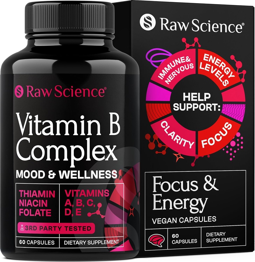 Vitamin B Komplex Kapseln - B Vitamine: B1 B2 B3 B5 B6 B7 B9 B12, Biotin, Folsäure, Vitamin C für Energie- und Immununterstützungsergänzung, Super B-Komplex für Frauen und Männer Nervöses System, 60 Kapseln