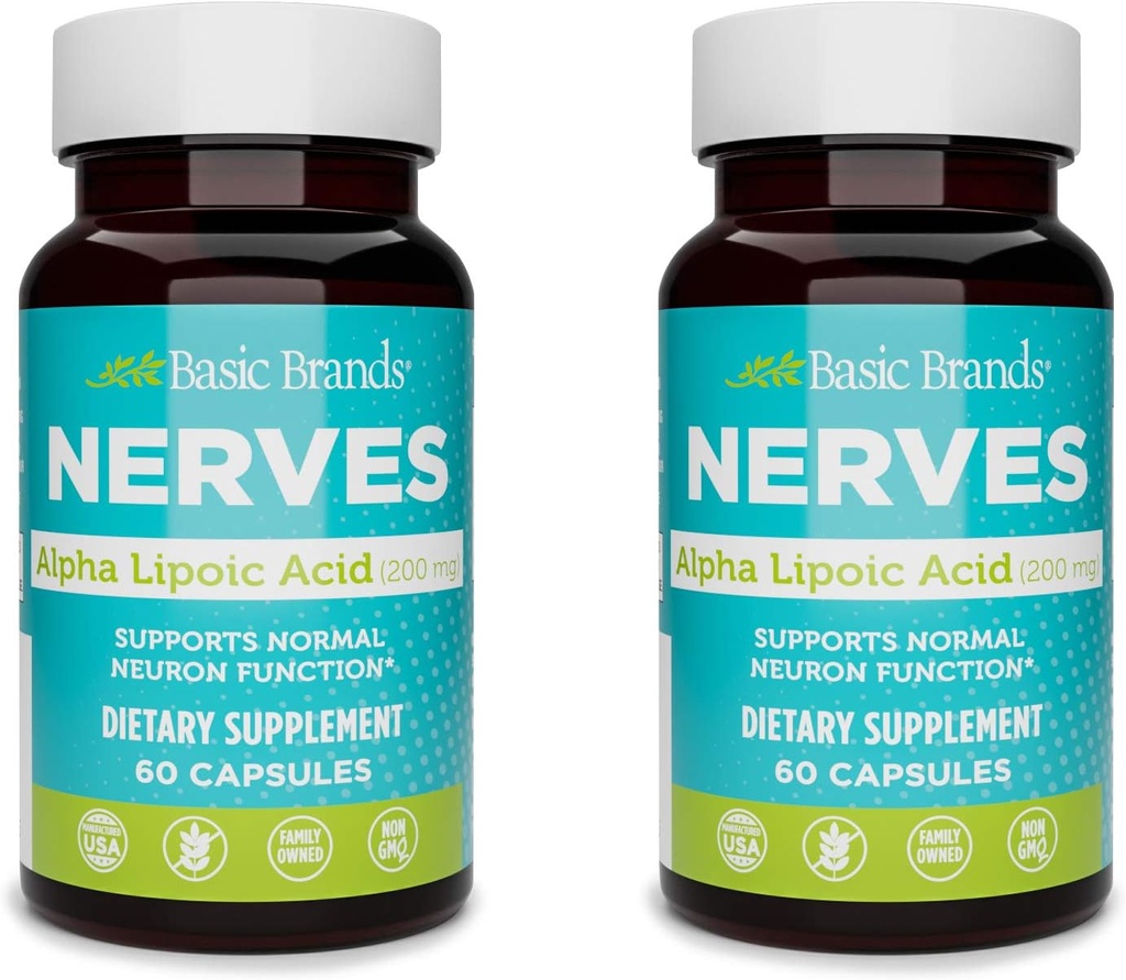 Basic Brands Alpha Lipoic Acid 200mg - Potent Antioxidant ALA Supplement für gesunde Nervenfunktion & Stoffwechsel - 60 Kapseln - 2-Pack
